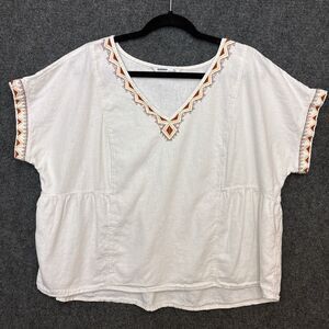 SONOMA White Aztec Western Linen Tunic Top V-Neck Short Sleeve Plus XL